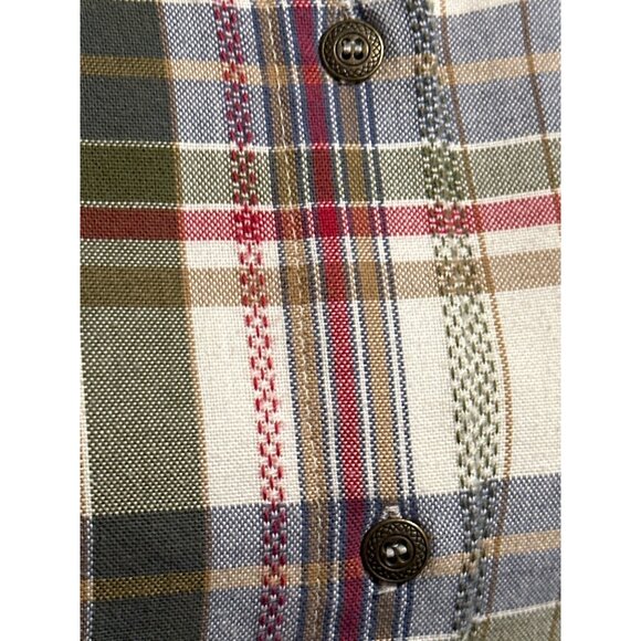 Alfred Dunner Plaid Shirt Flannel Shacket Cream Green Roll Tab Sleeves Size 14 - Picture 2 of 5